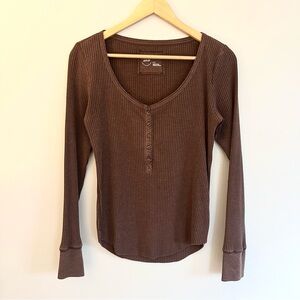 Aerie Chocolate Ribbed Long Sleeve Tee